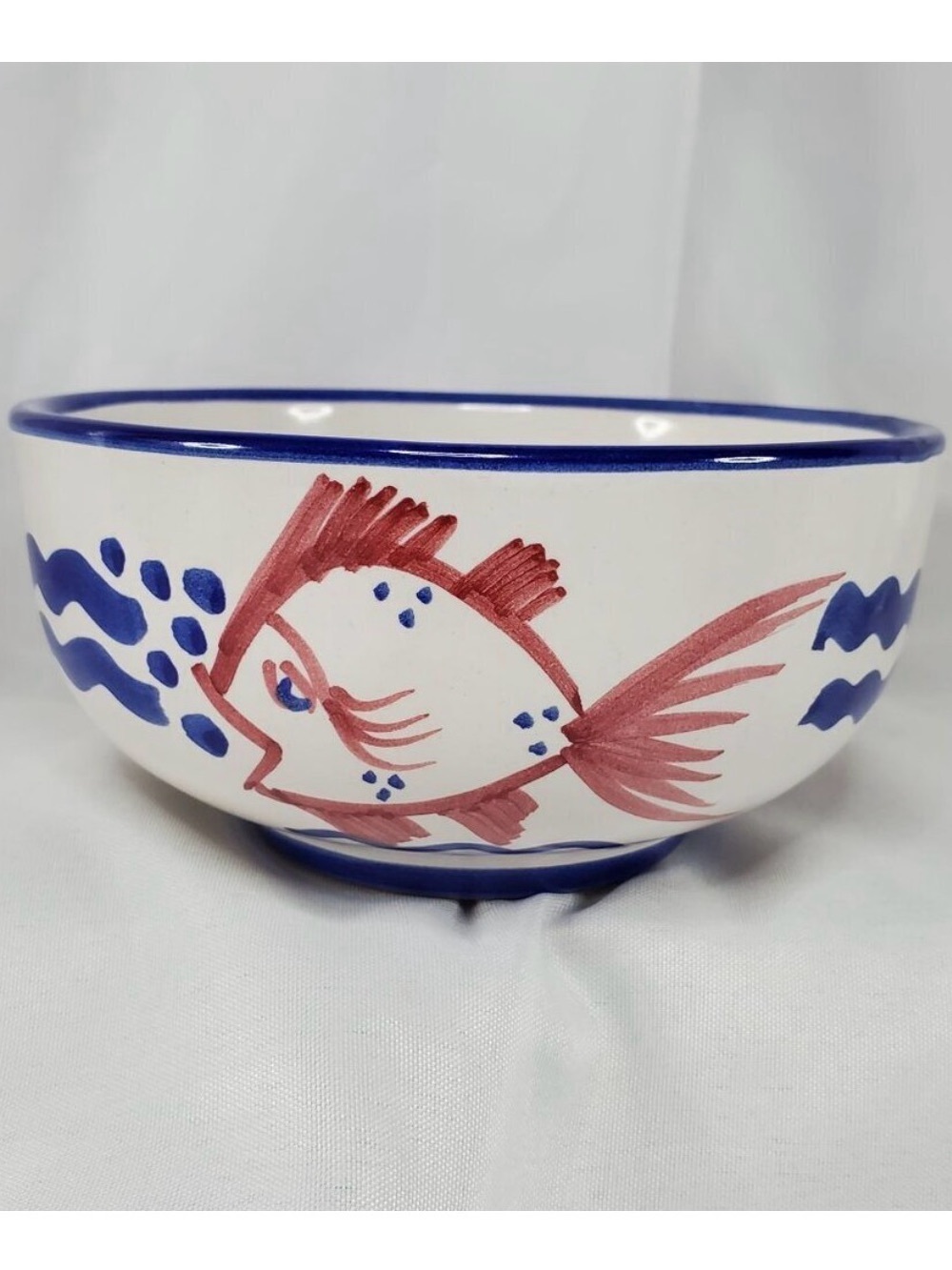 Vintage Solimene Vietri Italian Ceramic Fish Bowl Hand painted Nautical Decor